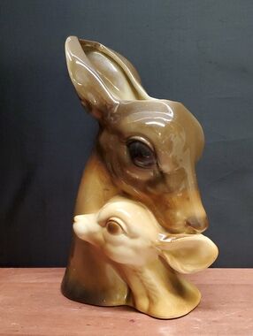 Vintage Royal Copley Deer Doe and Fawn Planter Ceramic Vase